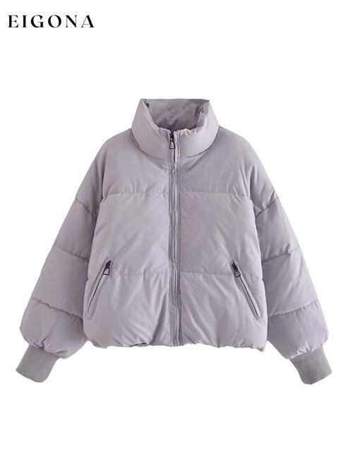 Zip Up Drawstring Winter Coat with Pockets Charcoal clothes K&BZ Ship From Overseas