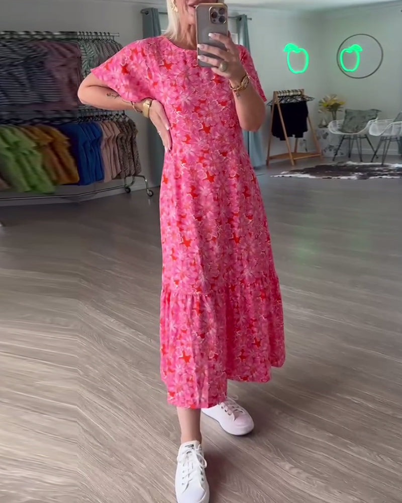 Abito floreale a maniche corte a sbuffo