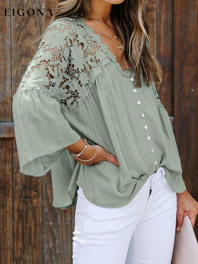 Lace Shirt Long Sleeve Solid Deep V Pullover Chiffon Shirt cotton linens