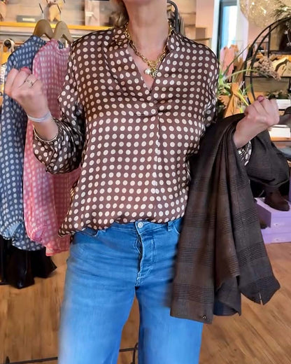 Polka Dot Long Sleeve Printed Blouse