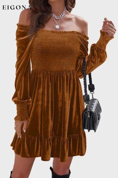 Square Neck Smocked Ruffle Hem Dress Ochre clothes Ship From Overseas SYNZ