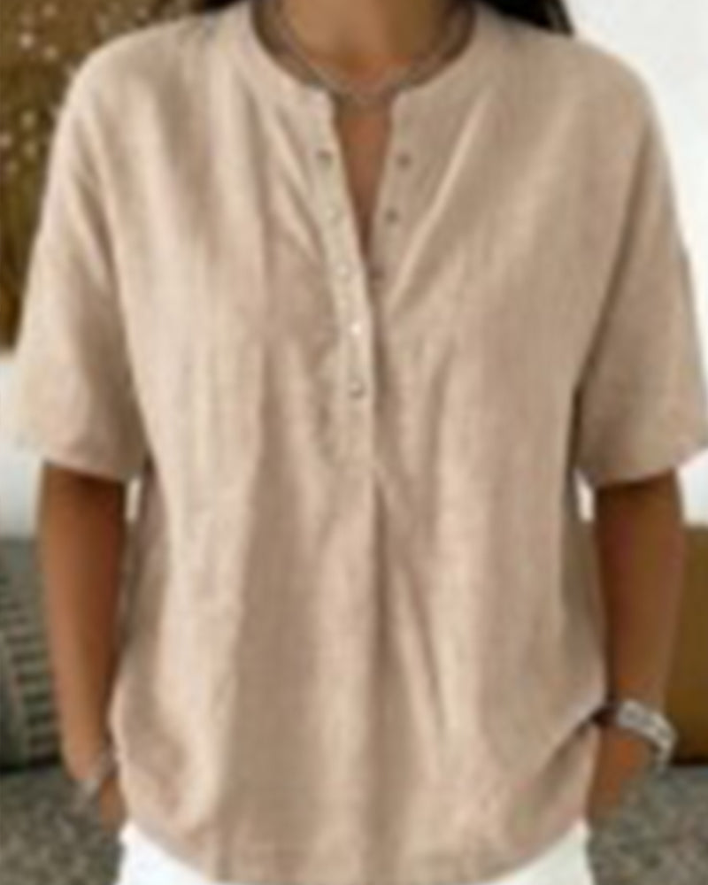 Solid Color Casual Short Sleeve Blouse