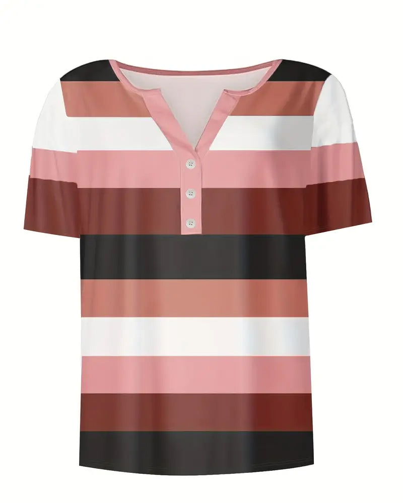 Striped Button Versatile T-Shirt