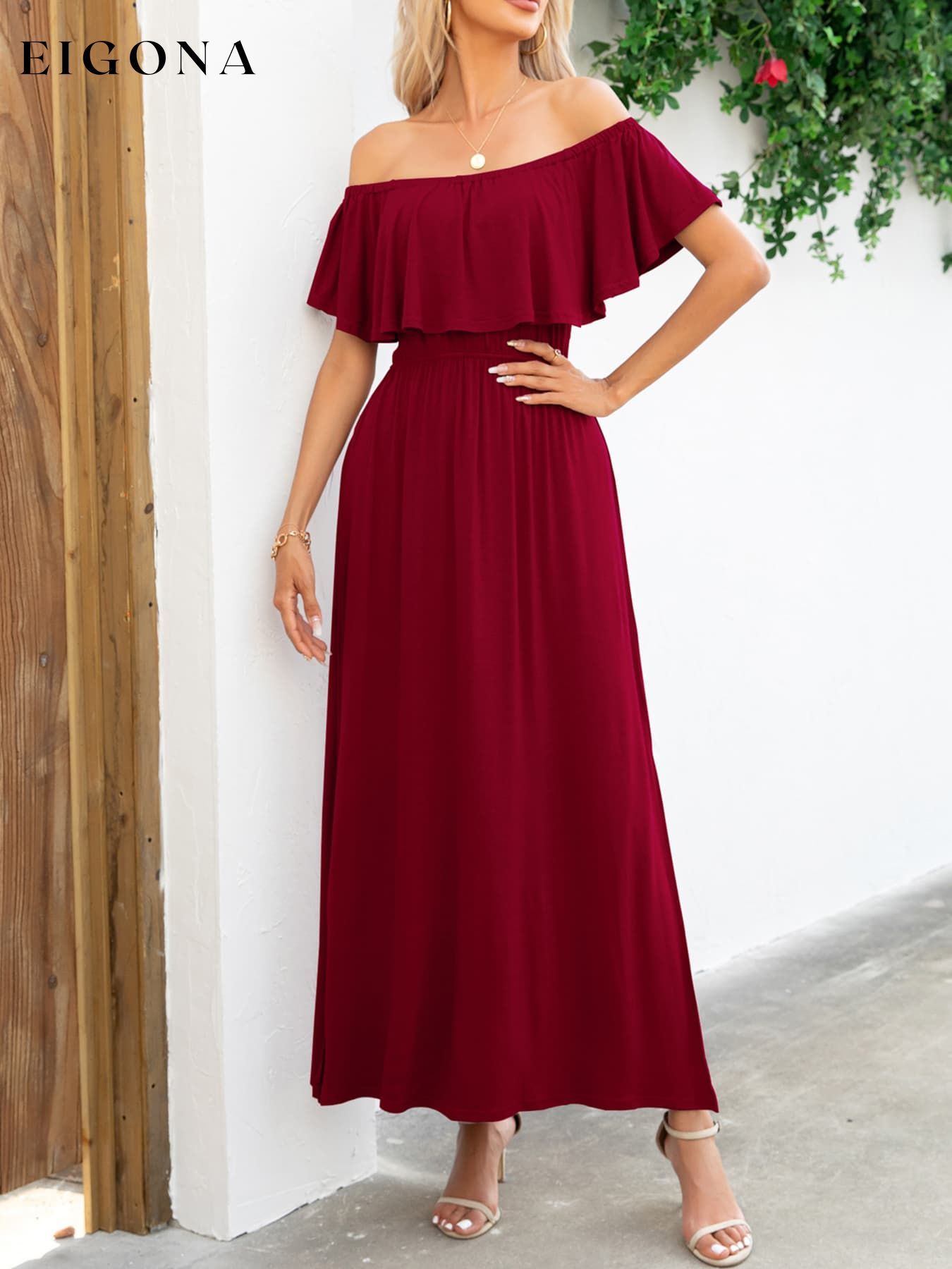 Off-Shoulder Slit Maxi Dress casual dress casual dresses clothes dress dresses maxi dress Putica Ship From Overseas Shipping Delay 09/29/2023 - 10/04/2023