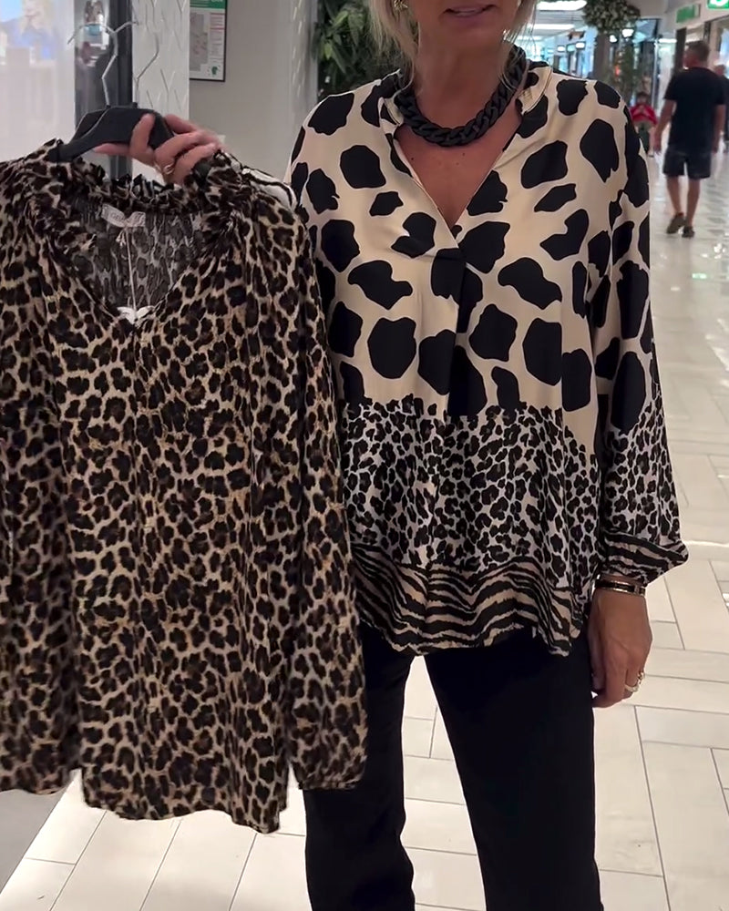 V-neck leopard print casual blouse