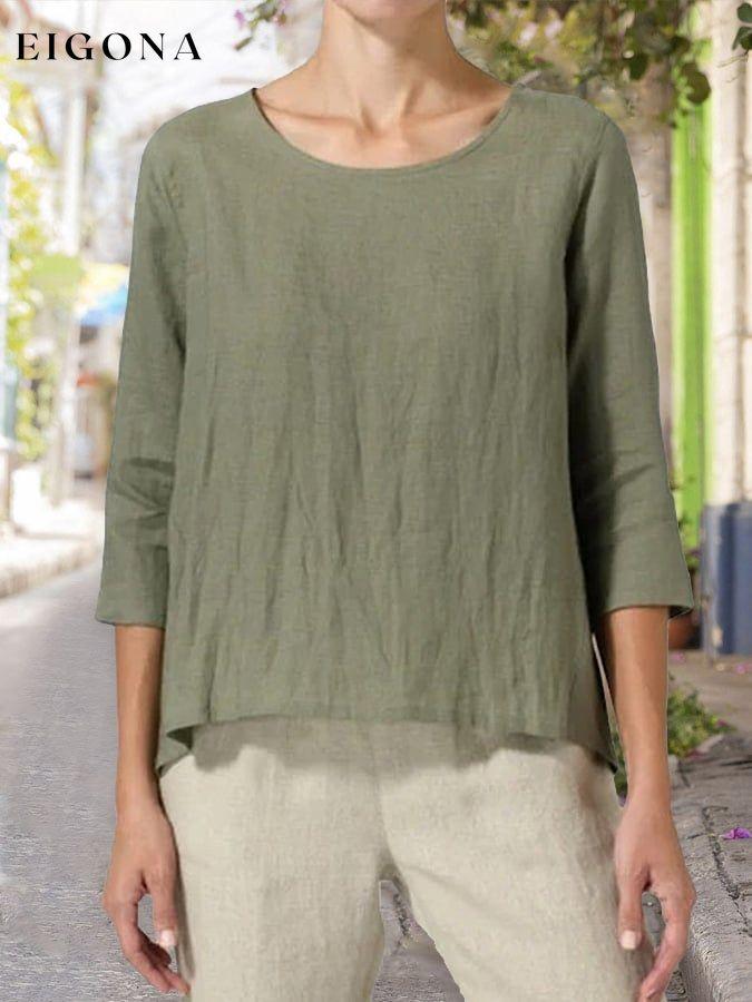 Women's Cotton linen Three-quarter Sleeve Long Top cotton linens