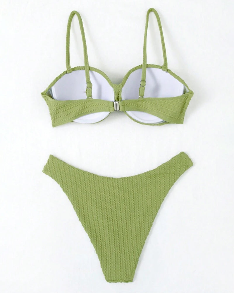 Strapless Solid Color Pleated Triangle Bikini