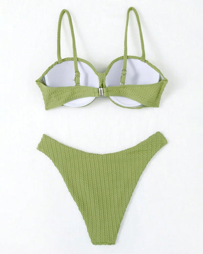 Strapless Solid Color Pleated Triangle Bikini