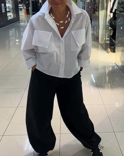 Stylish Solid Color Pocket Design Shirt