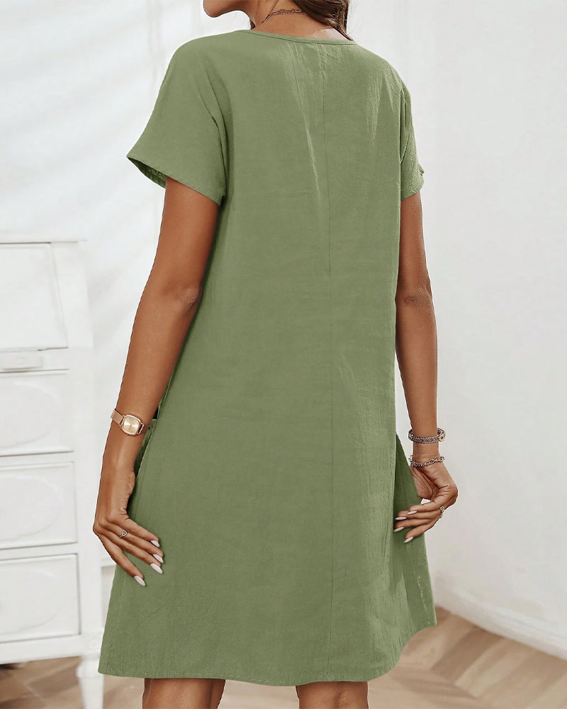 Half-Zip Short Sleeve Pocket Shift Dress