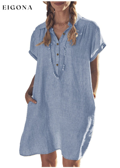 Women's Lapel Pocket Solid Loose Dress cotton linens