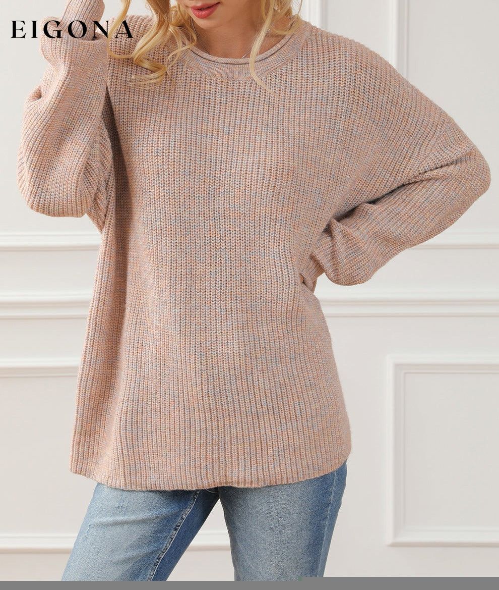 Multicolor Rolled Round Neck Drop Shoulder Sweater All In Stock clothes Color Pink Occasion Daily Print Solid Color Season Fall & Autumn Style Casual Sweater sweaters Sweatshirt