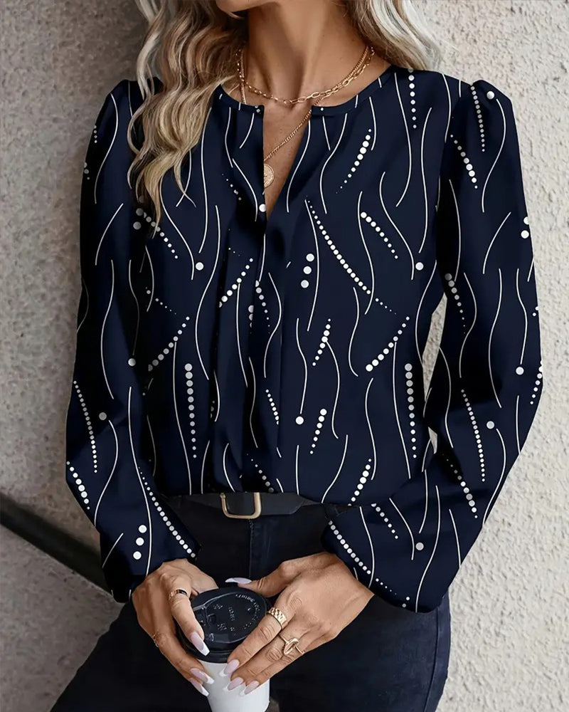 Polka Dot Print Long-Sleeved Blouse