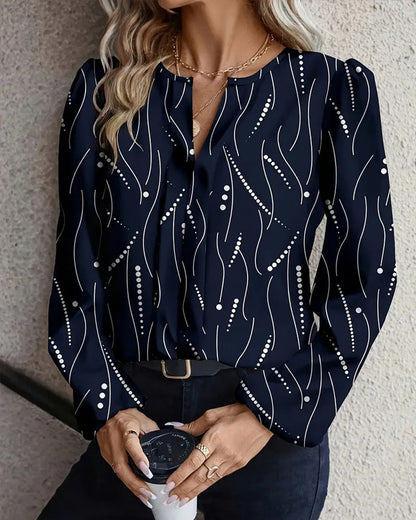 Polka Dot Print Long-Sleeved Blouse