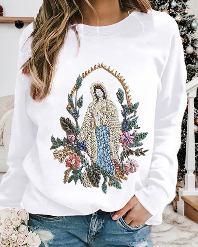 Women's Christian Our Lady Floral Printed Casual Sweatshirt