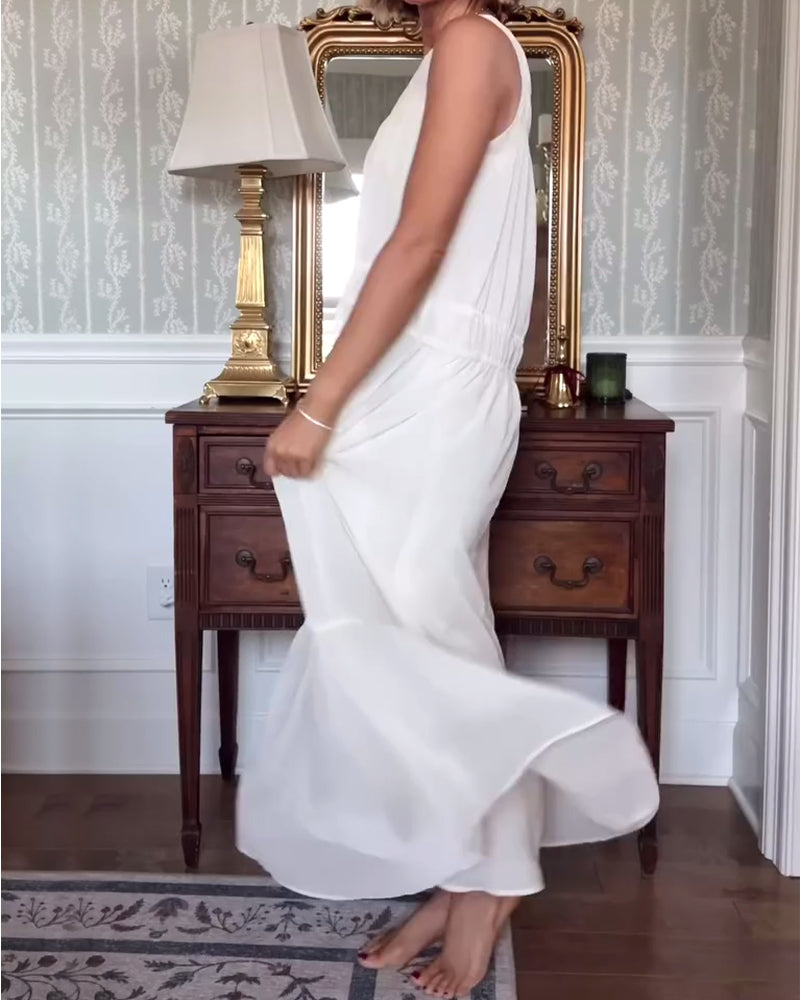 Temperament Sleeveless Solid Color Long Dress