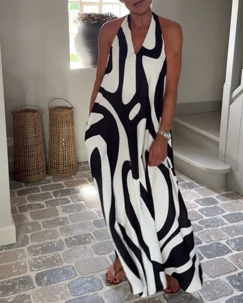 Temperament Halterneck Geometric Long Dress