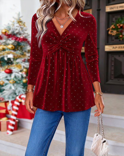 V-Neck Twist Long-Sleeved Top