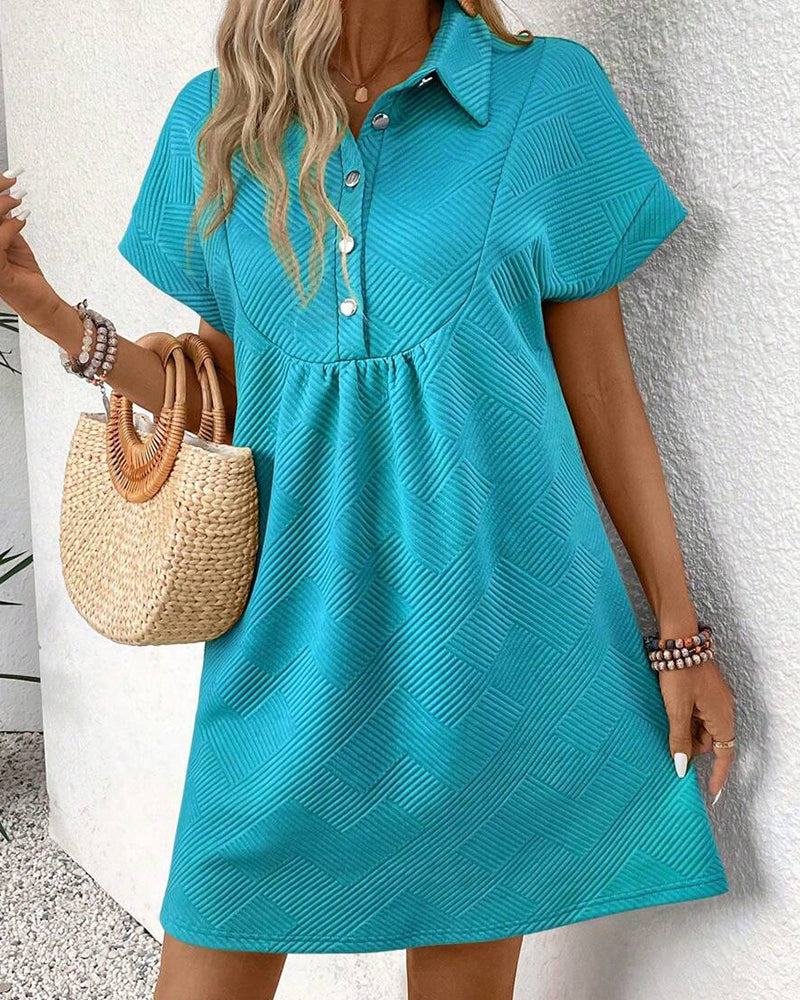 Jacquard Polo Collar Button-Front Babydoll Dress