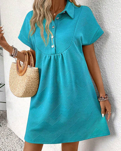 Jacquard Polo Collar Button-Front Babydoll Dress