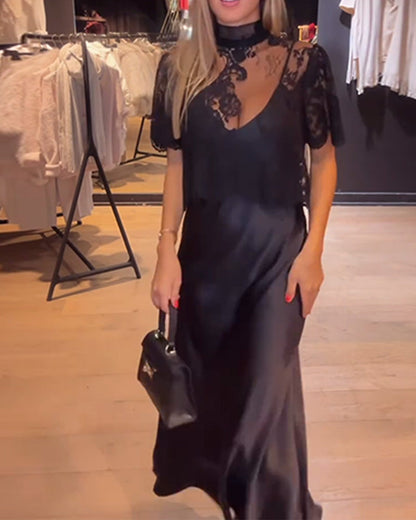 Lace And Mesh Blouse And Draped Slip Dress Sets