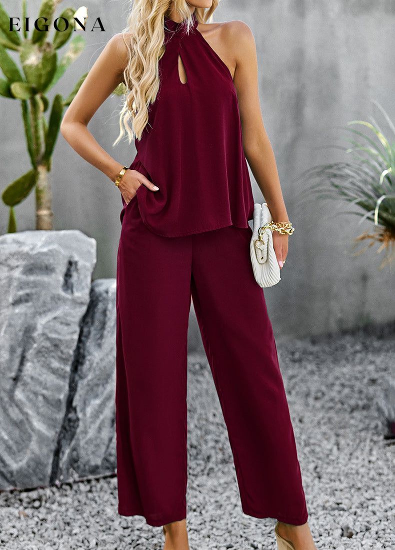 Halter Neck Top and Straight Leg Pants Set clothes DY sets Ship From Overseas trend