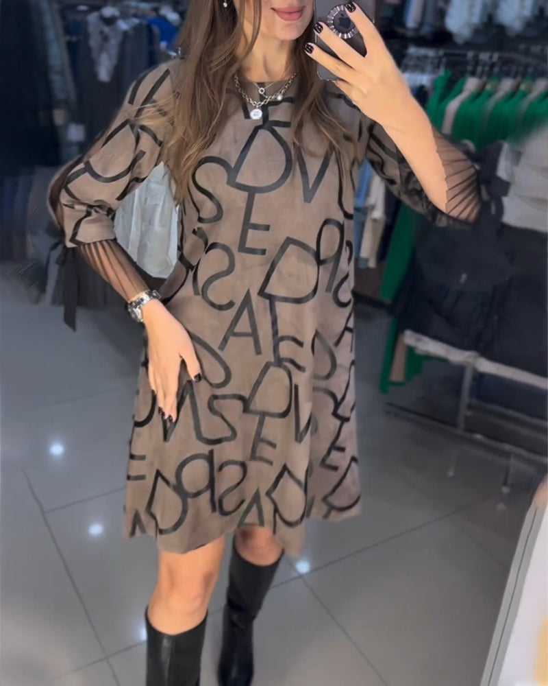 Letter print knee length dress 2023 f/w 202466 23BF casual dress