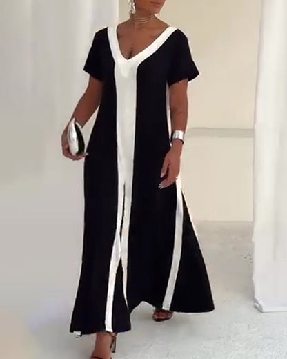 Temperamentvolles Kleid mit V-Ausschnitt und Kontrastfarbe