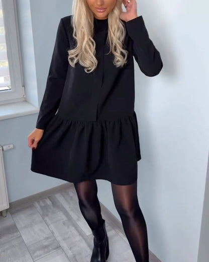 Long-Sleeved Pleated A-Line Dress