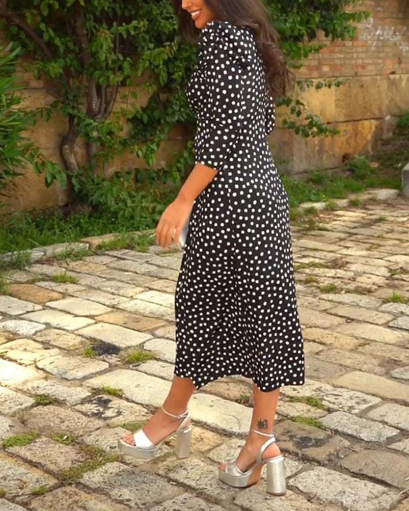 Small polka dot slit slim dress casual dresses summer