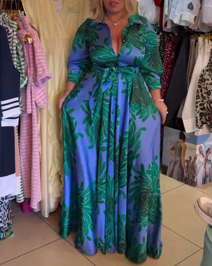 Abito a trapezio con scollo a V e maniche lunghe