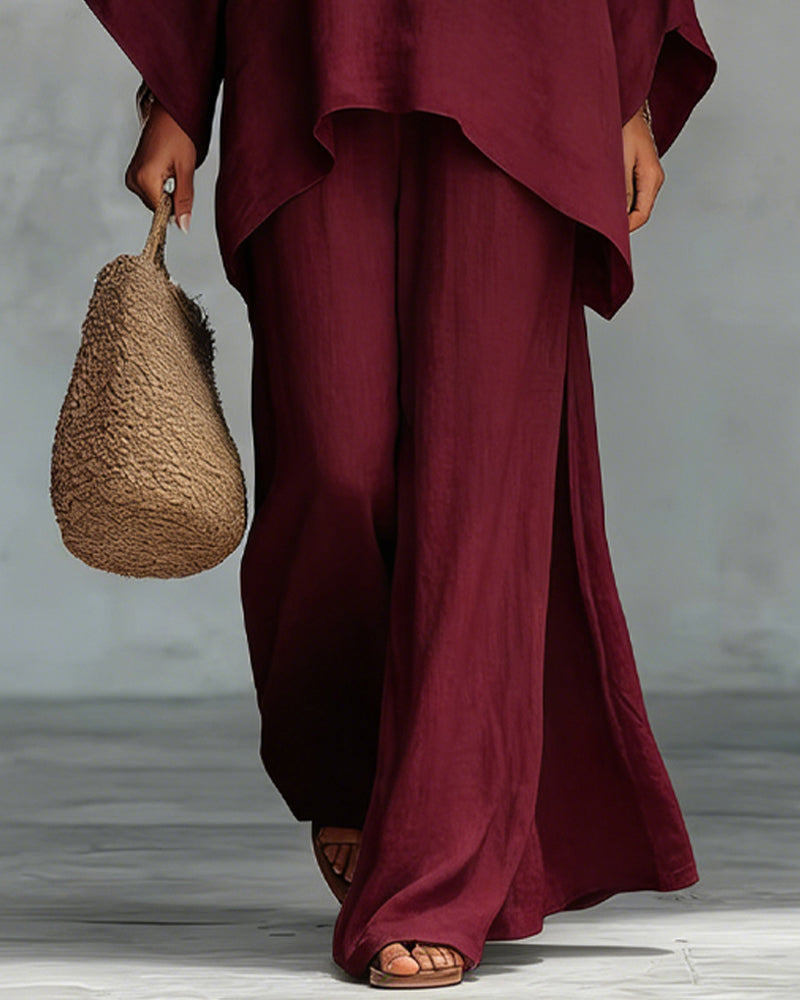Solid color shirt and wide-leg pants suit
