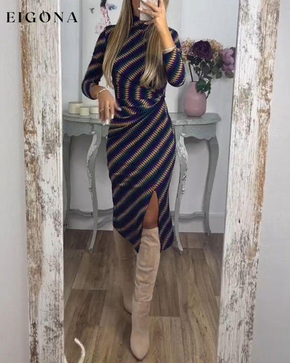 Fashionable Striped High Neck Dress 2022 f/w 23BF casual dresses Clothes Dresses