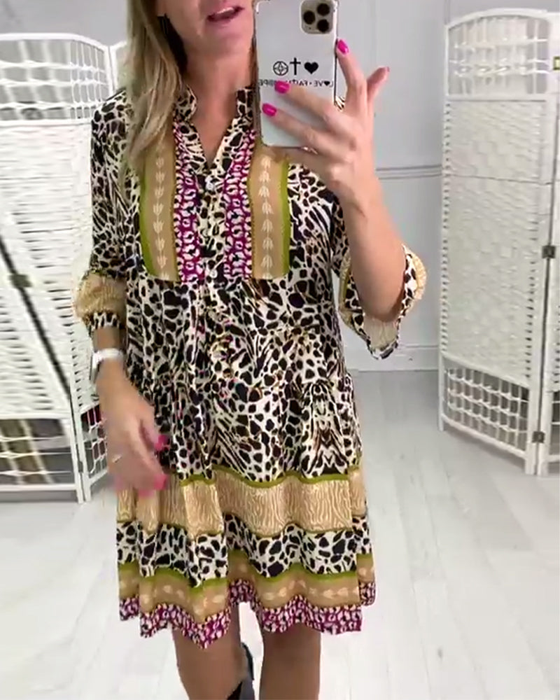 Casual leopard contrast print v-neck dress casual dresses spring