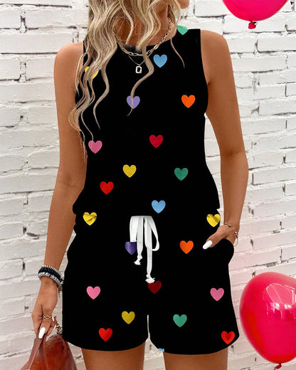 Sleeveless Heart Shorts Set
