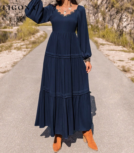 Long Sleeve Lace Trim Maxi Dress Navy casual dress casual dresses clothes dress dresses H.R.Z long sleeve dress Maxi maxi dress Ship From Overseas Shipping Delay 09/29/2023 - 10/04/2023 trendsi