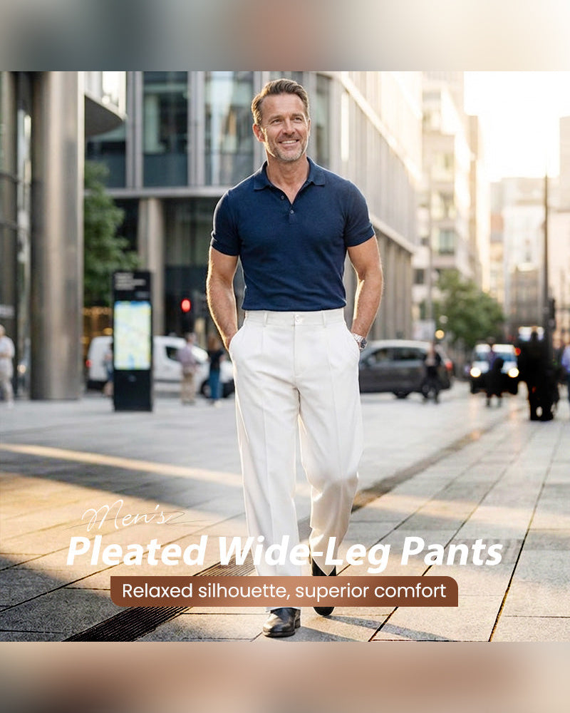 Men’s Casual Pleated Wide-Leg Pants