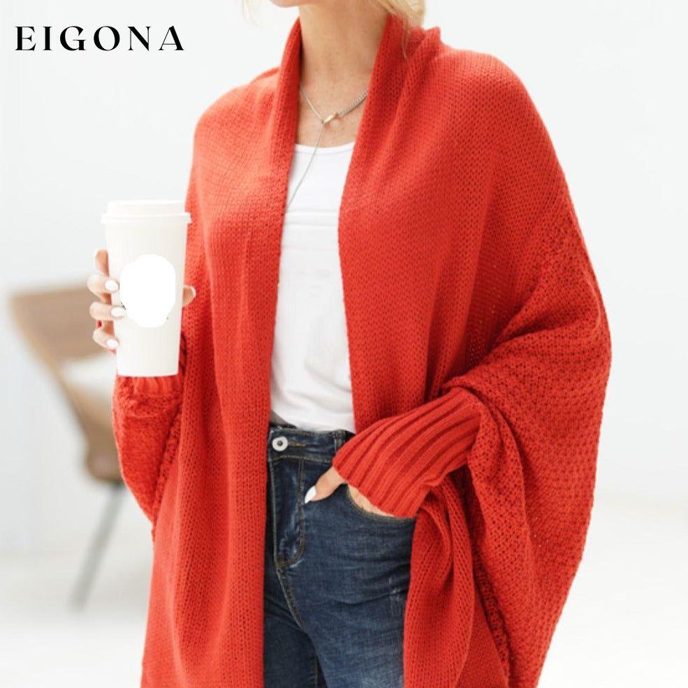 Double Take Sleeve Open Front Ribbed Trim Longline Cardigan cardigan cardigans clothes Double Take Ship From Overseas sweaters