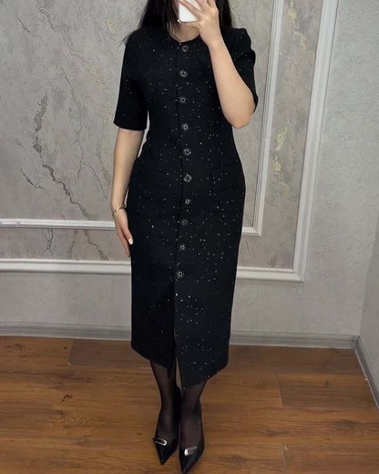 Elegant Slim-Fit Buttoned Pockets Dress