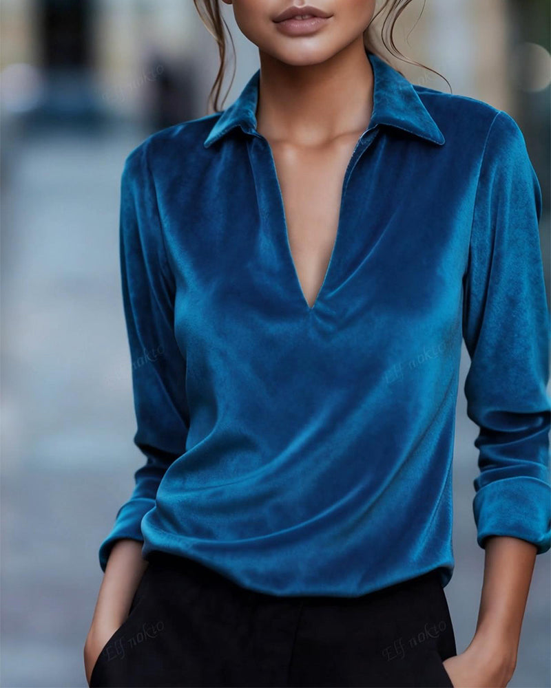 Polo Neck Deep V Velvet Top