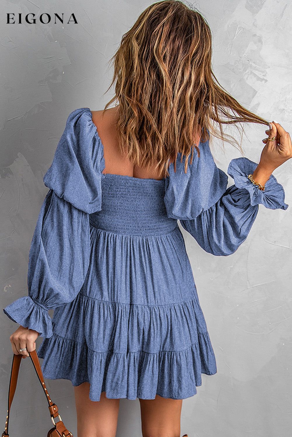 Smocked Off-Shoulder Tiered Mini Dress casual dress casual dresses clothes dress dresses long sleeve dress long sleeve dresses Ship From Overseas short dresses SYNZ