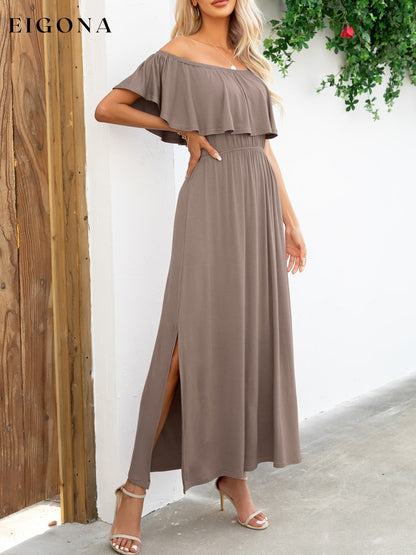 Off-Shoulder Slit Maxi Dress casual dress casual dresses clothes dress dresses maxi dress Putica Ship From Overseas Shipping Delay 09/29/2023 - 10/04/2023