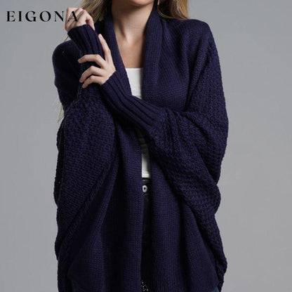 Double Take Sleeve Open Front Ribbed Trim Longline Cardigan cardigan cardigans clothes Double Take Ship From Overseas sweaters