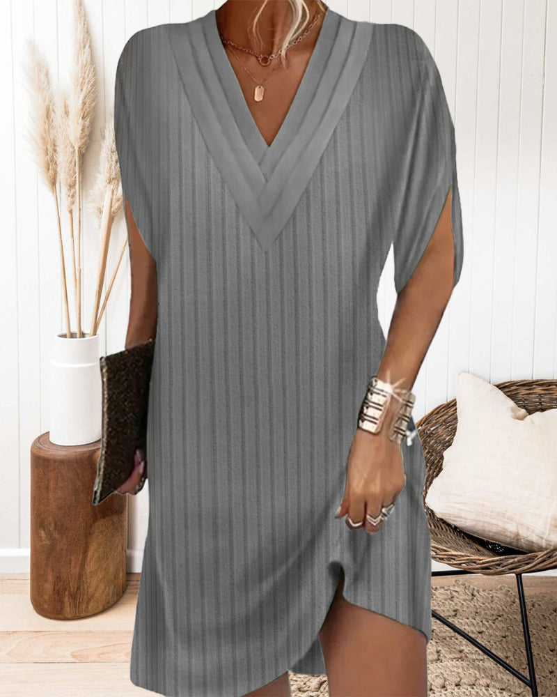 Casual solid color slit sleeves V-neck dress casual dresses spring summer