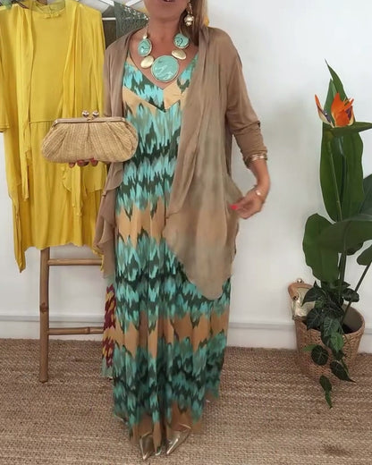 Fashion Suspender Dress And Sun Protection Coat Set