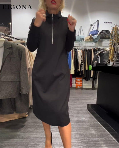 Solid color stand collar zipper dress Black 2023 f/w 23BF casual dresses Clothes Dresses spring