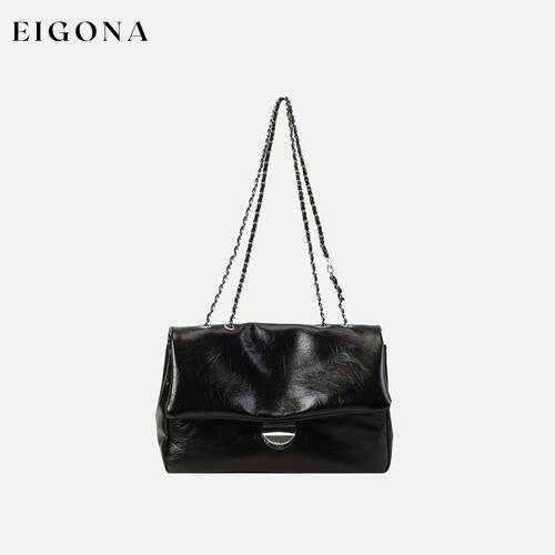 Textured PU Leather Shoulder Bag Black One Size clothes Ship From Overseas Y.P