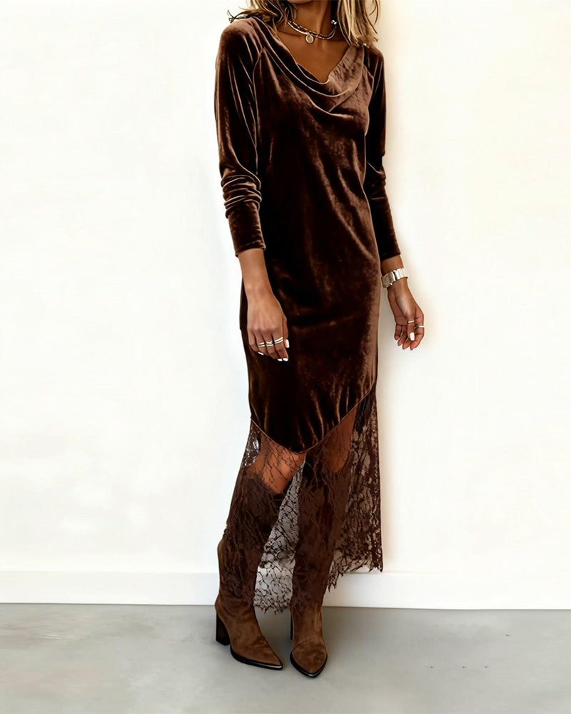 Cowl Neck Lace Patchwork Dress