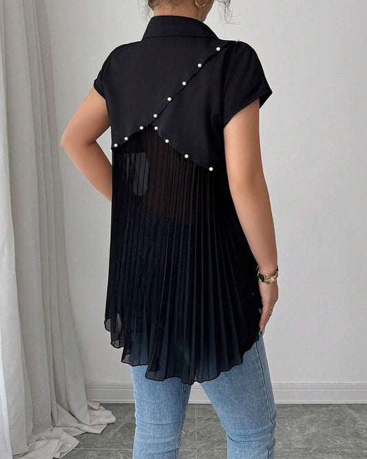 Beaded Chiffon Panel Pleated Blouse