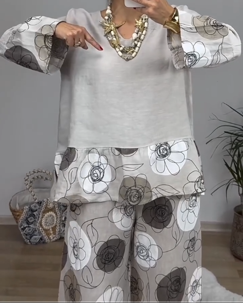 Fashion Positioning Print Wide-Leg Pants Suit